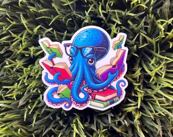 Bookish Kraken, Book-Loving Octopus, Librarian, Cute Sticker