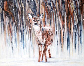 8x10 matted print Deer in Snow