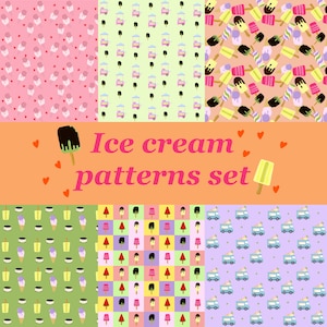 Ice Cream Seamless Pattern Set | Dessert Digital Paper Pack | Cute Summer Sweet Treat Patterns for Scrapbooking & Crafts