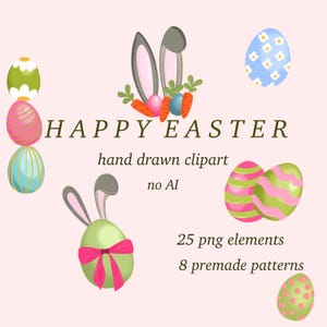 Easter Clipart Set: Whimsical Spring Illustrations, Bunny, Eggs (Digital Art Bundle)