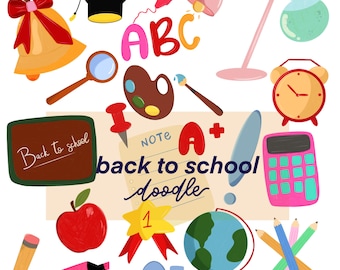 Hand Drawn School Doodles Clipart: Teacher & Classroom Illustrations (PNG Digital Download)