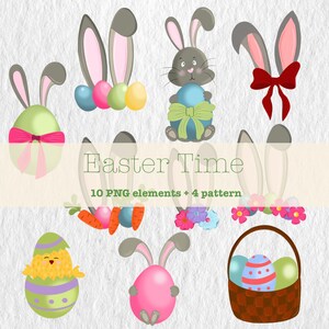 Ostern Clipart Set: Wunderliche Frühlings Illustrationen, Hase, Eier (Digital Art Bundle)