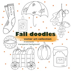 Autumn Doodles Clipart Bundle | Fall Vector Art Collection | Pumpkins, Leaves, Harvest, Thanksgiving Digital Illustrations