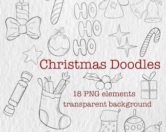 Holiday Doodles Clipart Bundle | Christmas Winter Digital Illustrations | Santa, Ornaments, Snowflakes, Festive Graphics