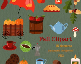 Cozy Fall Clipart Bundle: Autumn Harvest Graphics 18 elements (PNG, Digital Download)