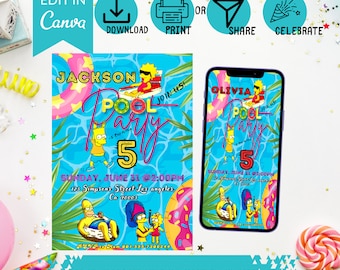 Simpson Kids Pool Party Invitations Easily! Printable & Mobile Templates - instant download
