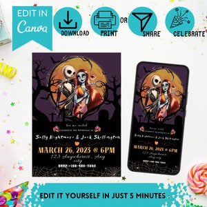 Gothic Hochzeitseinladung Jack und Sally - Printable & Mobile Evite Set - sofort Download