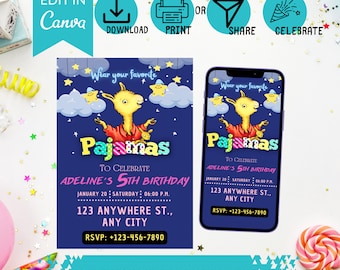 Llama Llama Red Pajama Birthday Invitation - Printable & Mobile Evite Set - instant download