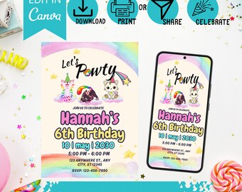 Kittys  "Let's Pawty" Kids Birthday Invitation & Mobile Evite Set - instant download!