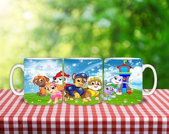 Cheerful Paw-ty Puppies Mug Wrap Design - 2 Sizes (11oz & 15oz), INSTANT DOWNLOAD