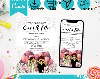 Up Carl & Ellie Wedding Invitation - Printable and Mobile Templates instant download