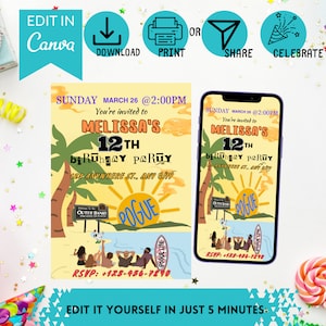 Invitation d'anniversaire OBX et kit d'évitement mobile - téléchargement immédiat