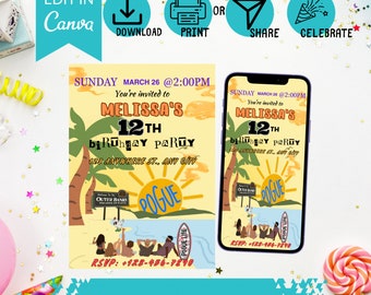 OBX Birthday Invitation & Mobile Evite Set - instant download