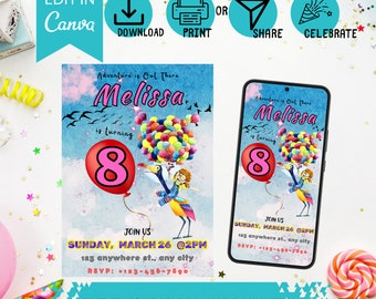 Up Inspired ELLIE  Birthday Invitation & Mobile Evite Set - instant download Birthday Invitation – Easy, Fun, and Customizable!