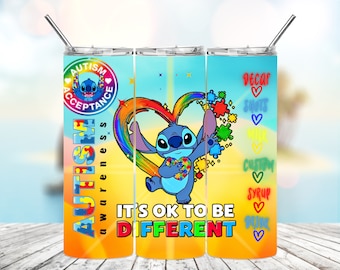 Autism Awareness Stitch 12oz and 20oz  Tumbler Wraps for Children and Adults - Autism Tumbler Png, Sublimation Autism Png