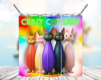 Crazy CAT Lady 20oz Tumbler Skinny Wrap Design! Cats Tumbler Wrap, Cat Lovers, Funny Cat Tumbler PNG, Digital Download