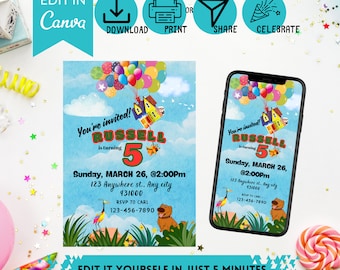 Up Inspired Russell Birthday Invitation & Mobile Evite Set - instant download