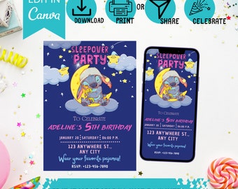 Stitch Sleepover Party Invitation - Printable & Mobile Templates