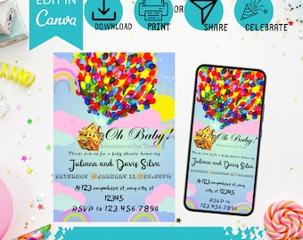 Up House Baby Shower Invitation & Mobile Evite Set - instant download