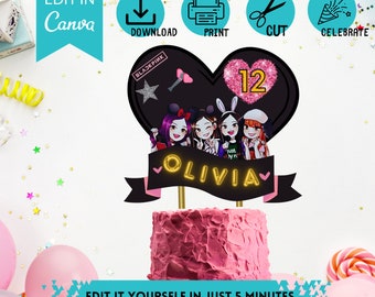 Black Pink Inspired K-Pop Cake Topper, Easy and Editable 8"x8" Template , instant download