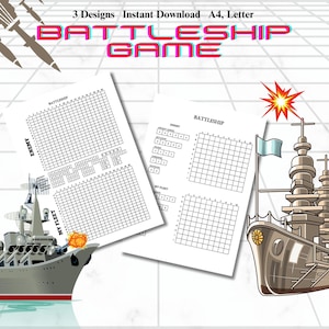 Printable Battleship Game: Pen & Paper Board Game (A4/Letter Size Digital Download)