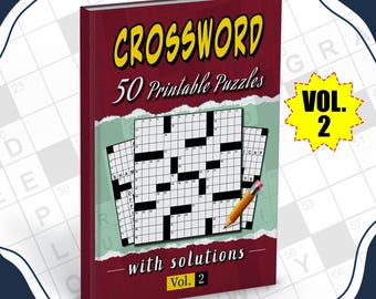 Boek kruiswoordpuzzel: 50 kruiswoordpuzzels met oplossingen (digitale download)