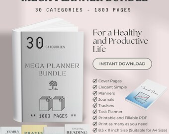 Mega Printable Planner Bundle | ADHD, Mood, Life, Productivity (PDF Fillable Template)