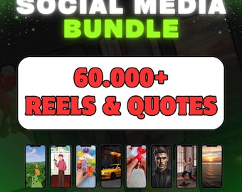 May include: A promotional image for a social media bundle. The image features the text "SOCIAL MEDIA BUNDLE" in white and green, and "60.000+ REELS & QUOTES" in red. Below are several phone screens with various images and the text "MRR & PLR".