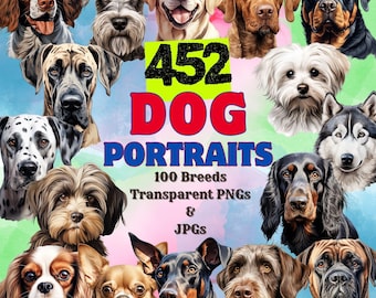 Dog Portraits Bundle: 100 Breeds, Sublimation Designs (PNG & JPG Digital Download)