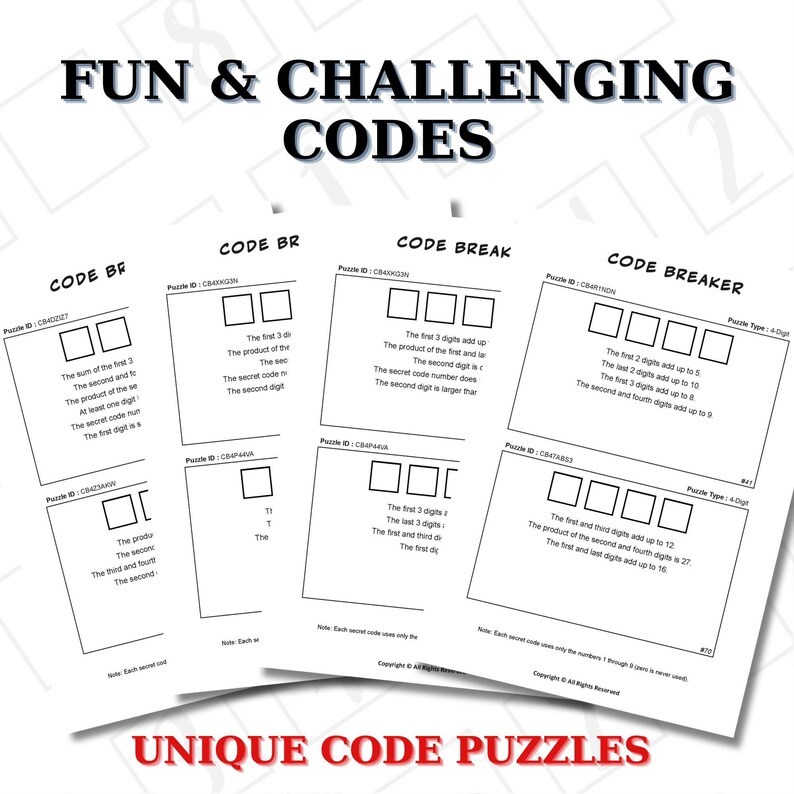Printable Code Breaker Puzzles: Brain Teaser Game (digital Download A4 ...