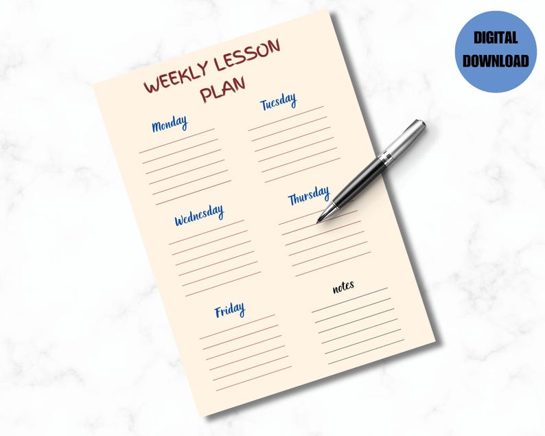 Printable Weekly Lesson Plan Template | A4, Letter Size (digital ...