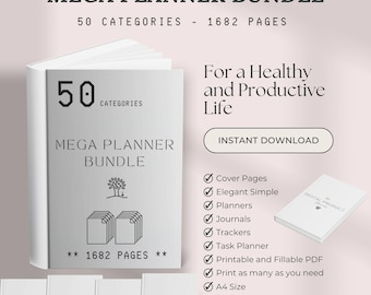 Mega Planner Bundle | 50 Templates, Printable & Fillable PDF (A4)