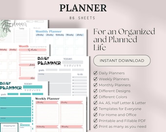 Minimalist Printable Planner Bundle: Daily, Weekly, Monthly (A4, A5, Letter, Half Letter) PDF