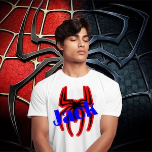 Personalised Spiderman logo T-Shirt, Your Name Shirt, Marvel Spider Tee, Unisex Adult Kids Tee Top
