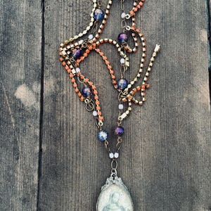 Vintage soldered pendant and collected rosary assemblage necklace