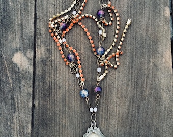Vintage saldato Rosario raccolti e ciondolo collana di assemblaggio