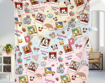 Manta personalizada de Mickey y sus amigos de Disneyland, con nombre personalizado de Mickey y Minnie, manta de Disneyland, manta para viaje de chicas a Disneyland