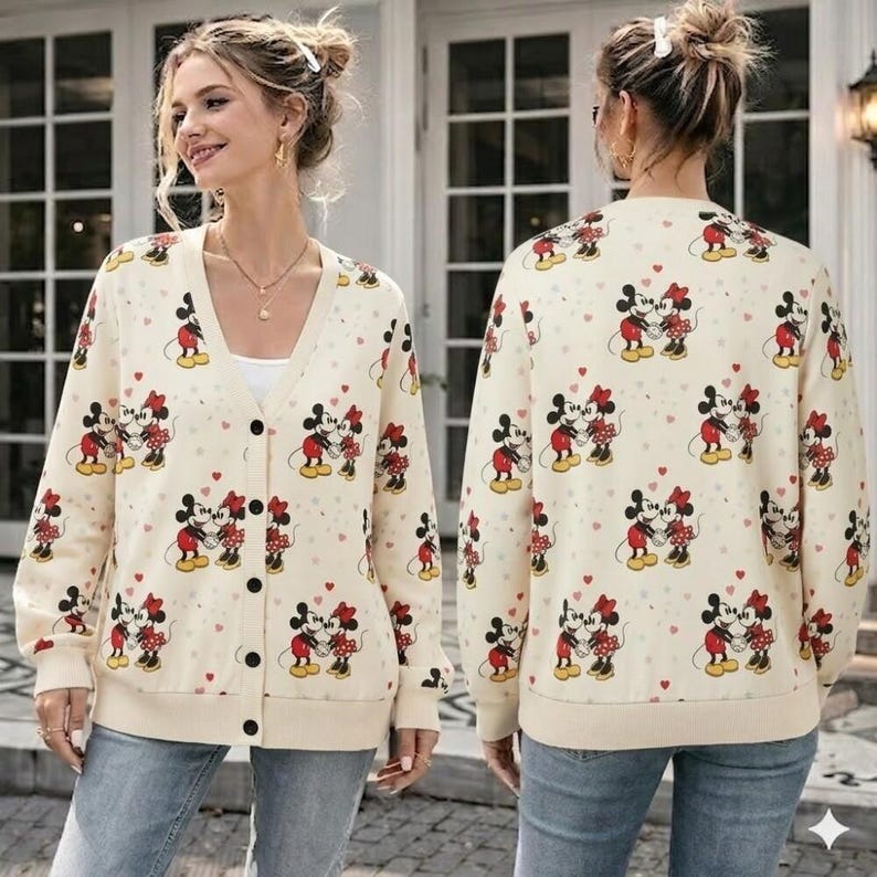 Disneyland Mickey Minnie Cardigan, Mickey And Friends Happy Valentine Cardigan, Couple Matching Outfit, Disneyland Trip, Valentines Day Gift image 1