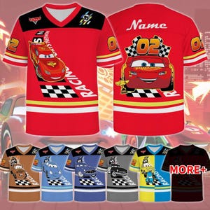 Personalized Disneyland Cars Football Jersey, Lightning McQueen Kids Football Tee, Custom Cars Movie Croptop Football Shirt, Magic Kingdom image 1
