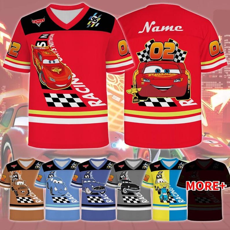 Personalized Disneyland Cars Football Jersey, Lightning McQueen Kids Football Tee, Custom Cars Movie Croptop Football Shirt, Magic Kingdom image 1