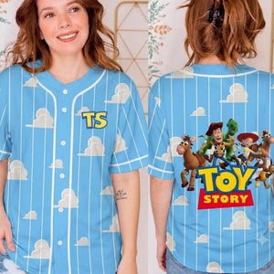 TS Toy Story 5 Inspired Baseball Jersey, Tay Story Cloud Jersey Shirt, You've Got A Friend In Me Jersey, Retro Disneyland Cartoon Fan Gift image 1