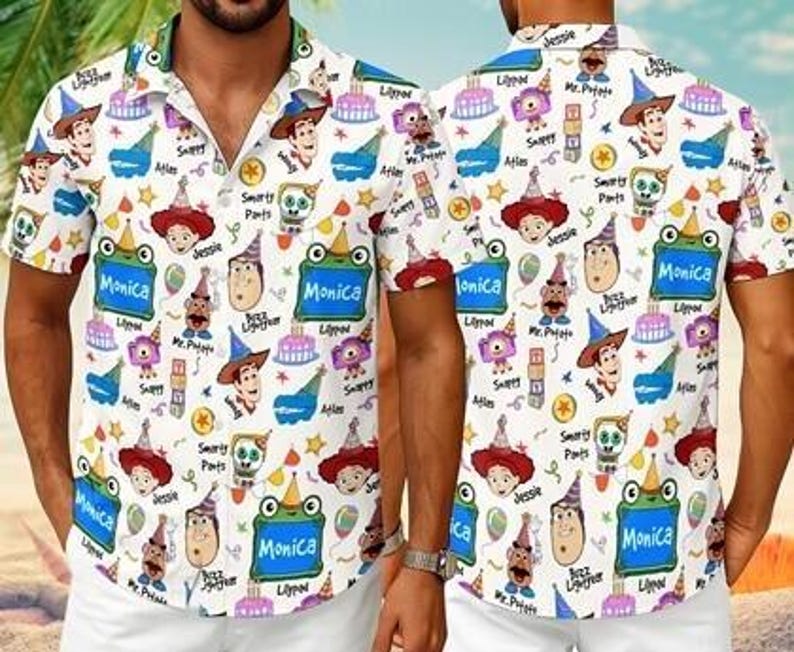 Camisa hawaiana personalizada de Toy Story de Disneyland, camisa hawaiana personalizada de Toy Story 5 de Pixar, viaje a Disneyland Pixar Fest Lilypad, regalo de cumpleaños imagen 3