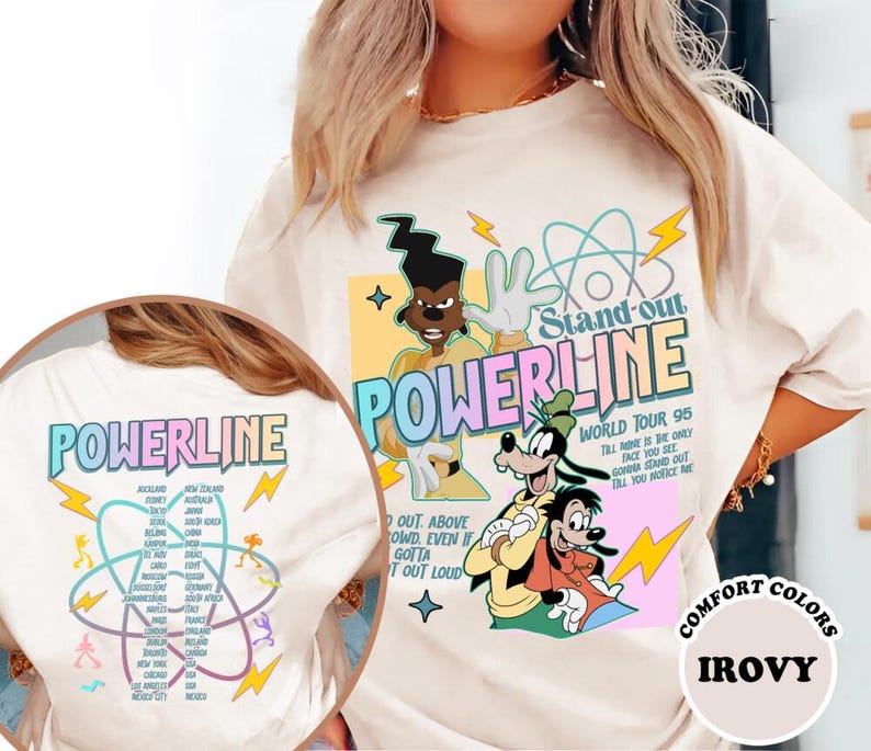 Comfort Colors A Goofy Movie Powerline Shirt, Max Goof World Tour 95 Tee, Retro 90s Disneyland Shirt, Disneyland Family Trip Shirt image 2