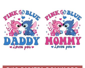 Disneyland Stitch Angel Gender Reveal PNG, Custode del genere PNG, Invito a Stitch Gender Reveal PNG, Stitch rosa o blu personalizzato PNG