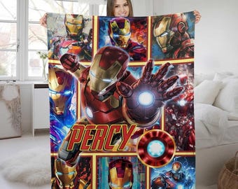 Manta polar personalizada de Iron Man, manta de cumpleaños de Los Vengadores para niña y niño, manta de superhéroe personalizada, manta de Iron Man para cama, sofá o sofá.