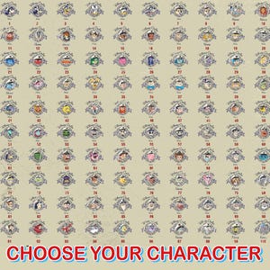 a grid of various cartoon character images, with the text "CHOOSE YOUR CHARACTER" displayed prominently at the bottom.