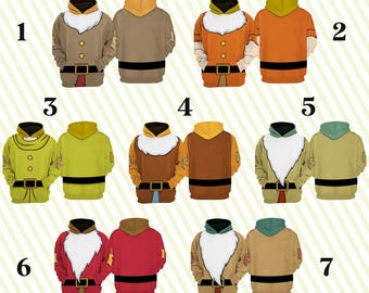 Disneyland Seven Dwarfs Costume 3D Full Over Print Hoodie, Snow White Cosplay Sweatshirt, Disneyland 7 Dwarfs Matching, Halloween Costumes