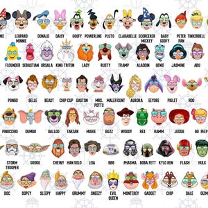 a grid of various cartoon character faces, each with different expressions and hairstyles, arranged in rows and columns.