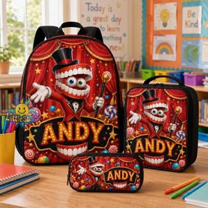 Personalized Amazing Digital Circus Backpack Set, TADC Caine School Bag, Custom Name Lunch Box, Pencil Case Bundle, Back to School Gift