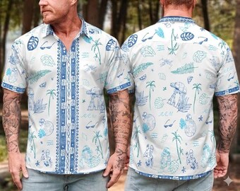 Tropical Starwars Hawaiian Shirt, Disneyland Starwars Summer Shirt, Galaxy's Edge Inspired Aloha Shirt, Family Beach Vacation Trip Outfits